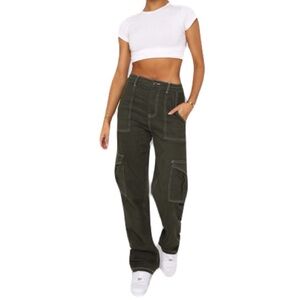 NWT White Fox Boutique Womens Large Khaki Green Keep On Moving Cargo Pants